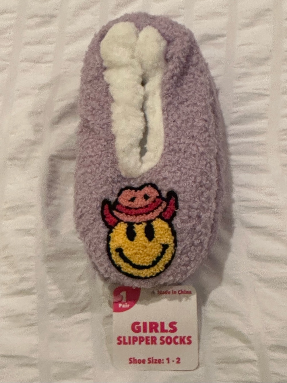 💥 $5 if bundled - Girls Plush Slipper Socks  Shoe Size 1 - 2 Smiley Cowgirl